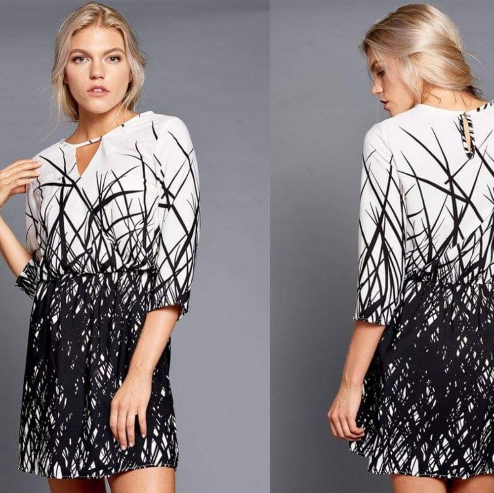 LAST FEW #9 Unique Half Sleeve Brush Stroke Shift Dress S M L